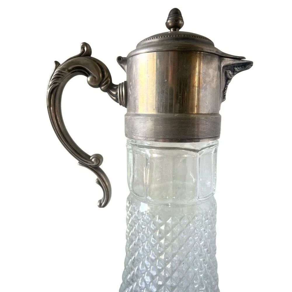Victorian Silver plate EAPG Claret Jug Decanter‎ and Ice Tube Made in England
